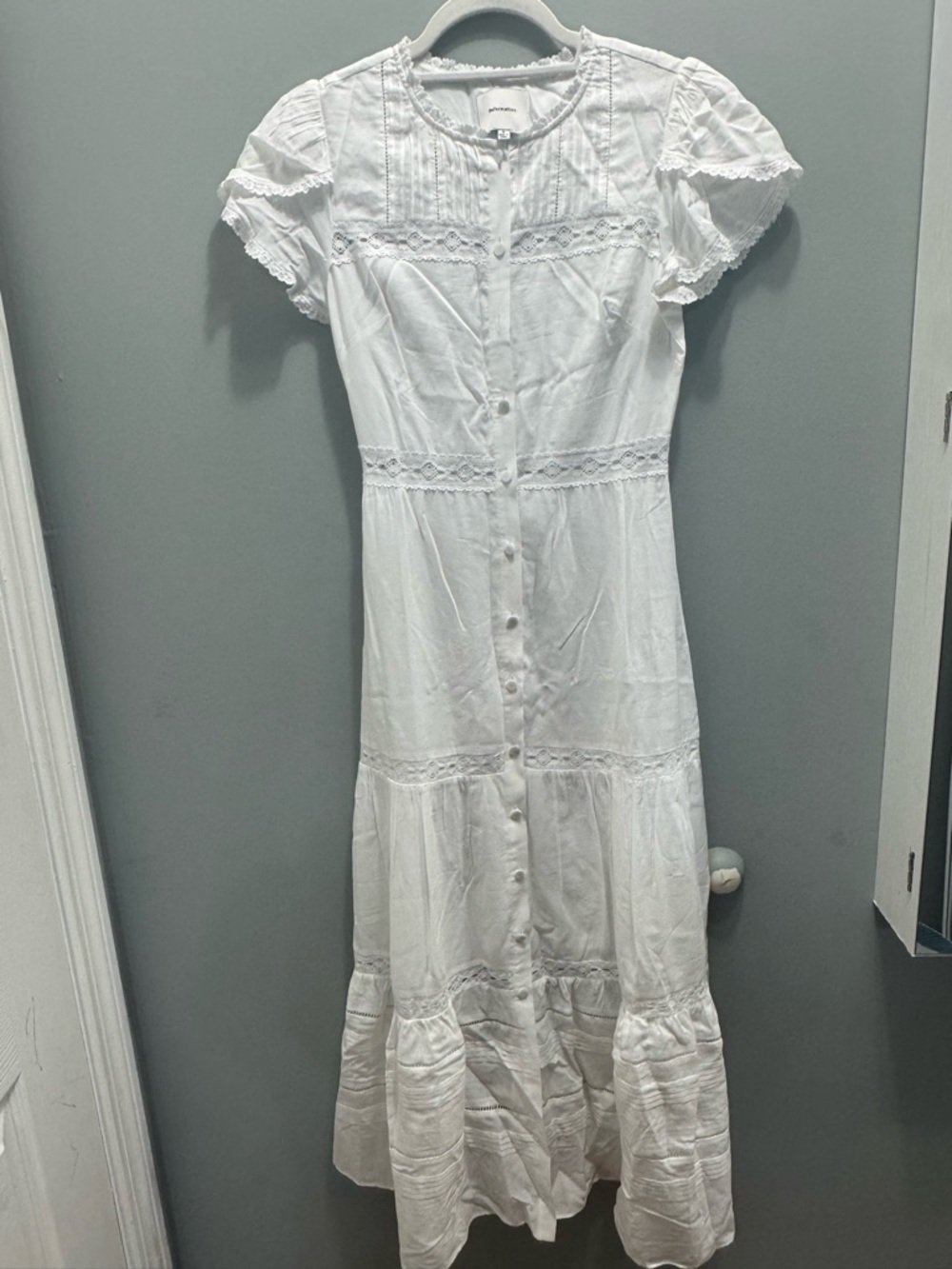 Reformation White Button-Front Lace Maxi Dress